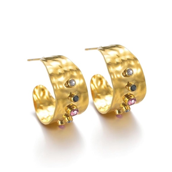 Free People Jewelry - New FP 18KGP Hammered CZ Hoop Earrings